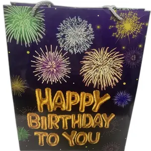 Magnet Switch Happy Birthday Art Paper Bag With Handle Recyclable Craft Gift Packaging For Flowers For Music And Lighting