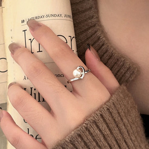 S925 Sterling <b>Silver</b> Pearl <b>Ring</b> Heart Shape Women's Fine Jewelry Everyday Wear - Product Image 2