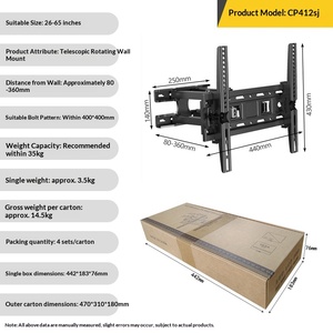 Supporto <span class=keywords><strong>TV</strong></span> Universale Zhongshi Telescopico Girevole da Parete Pieghevole Omnidirezionale Regolabile in Lega di Acciaio - Product Image 2