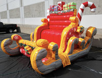 Grande Cabine Photo Gonflable en Forme de Traîneau du Père Noël avec Boîtes Cadeaux et Canne en Sucre pour Décoration de Noël