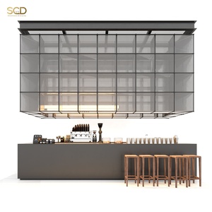 Estación de Barista para Cafetería, con Mostrador de Vidrio, Máquina de Espresso, Taburetes de Madera, Accesorios para Cafetería SC-CFS - Product Image 1