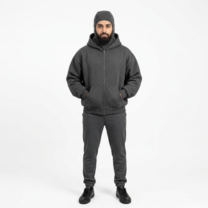 Sweat à capuche surdimensionné à double capuche, masque à double couche, sweat à capuche pour homme, personnalisé OEM, 500 GSM, streetwear, poids lourd - Product Image 1