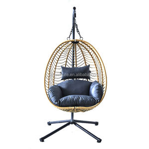Sillón Colgante Tipo Huevo de Ratán para Exteriores con Soporte, Plegable, para Patio, Muebles de Jardín - Product Image 4