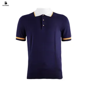 Top de punto personalizado para hombre, camiseta Polo, puño, Diseño a rayas, suéter de punto de algodón puro