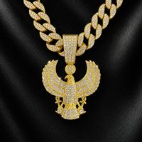 Collier chaîne cubaine entièrement orné de strass avec pendentif aigle doré, bijoux hip-hop pour hommes, accessoire de mode tendance, design personnalisé