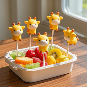 Reutilizable sin Bpa lindo tigre de dibujos animados forma Animal fruta comida palillos de dientes almuerzo Bento caja púas largas accesorios para niños pequeños - Product Image 5