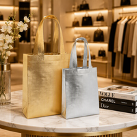 Sacs cadeaux pliables métalliques en non-tissé écologiques de haute qualité avec motif lettres, sacs fourre-tout brillants or/argent