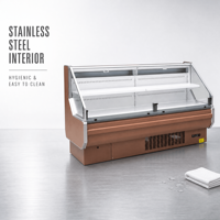 Vitrine réfrigérée pour produits frais de supermarché, refroidissement par air, avec étagère réglable et rideau de nuit