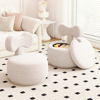 Fauteuil de salon en crème, tabouret bébé, tabouret de lecture individuel en fausse fourrure, petit tabouret pivotant en bois massif pour salon