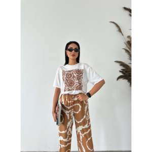 Camiseta con Estampado Étnico para Mujer, 100% Algodón, Transpirable, Manga Regular, Tejido Jersey - Product Image 3