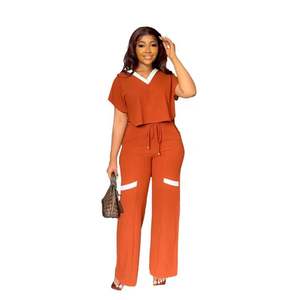 Ensemble de tenue 2 pièces pour femmes, été, chemise courte à manches courtes, pantalon palazzo à taille haute et jambes larges - Product Image 2