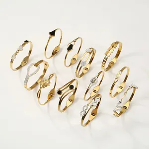 Fashion Stainless Steel Jewelry 18K Gold Planted Women Bulk Charms Bangles Bracelet