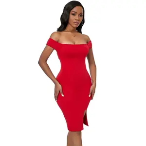 Bodycon elegante sem costura para mulheres, bodycon sexy com ombro dividido, modelador de corpo sem costura