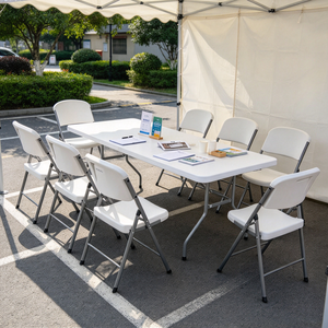 <span class=keywords><strong>Table</strong></span> pliante rectangulaire extensible portable légère pour salle à manger, vente en gros, blanche, extérieure, 6 pieds, en plastique - Product Image 5