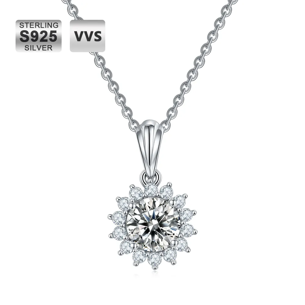 KRKC 925 Sterling Silver Moissanite Necklace clear Diamond Jewelry Set 14k White Gold Chain VVS D Moissanite Wedding Necklace