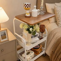 Table d'appoint à roulettes à 2 niveaux, structure métallique, table d'appoint mobile pour canapé, chariot de rangement multifonctionnel pour salon, chambre à coucher, petit espace