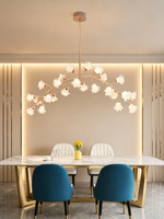 Lustre suspendu en forme de fleur en acier inoxydable couleur or champagne avec LED, hauteur réglable et télécommande pour salles à manger et halls