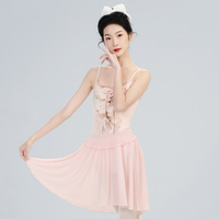Combinaison de danse pour femme, manches courtes, style ballet, broderie florale douce, pour la pratique de la gymnastique, l'enseignement, la danse, les spectacles