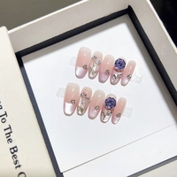 Uñas postizas acrílicas 3D hechas a mano, estilo gótico oscuro, reutilizables, con decoración de demonio y pedrería, venta al por mayor