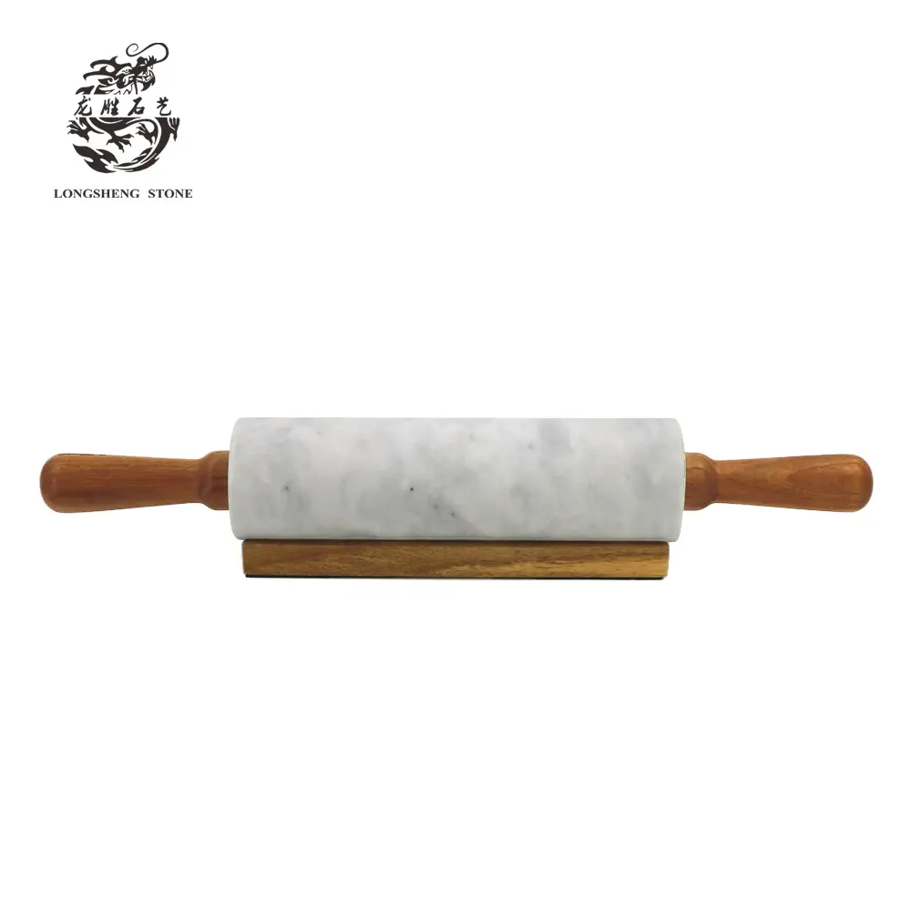 2022 Kitchen Accessories White marble rolling pins 18-inch stone Comfort Grip Wooden Handle for baking