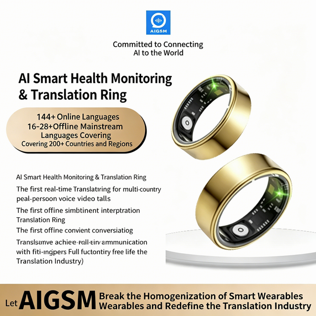 Intelligent Voice Translator AI Ring Multi-Language Translator Overseas Travel Business Portable Health Monitoring