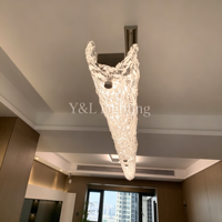 Lampe suspendue en verre à longues bandes, lampe suspendue en acier inoxydable, éclairage linéaire décoratif pour table à manger, hôtel, bar