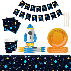 DAMAI - Juego de Platos, Vasos y Servilletas de Papel con Temática Espacial para Fiestas de Cumpleaños, Decoraciones Desechables para Fiestas de Galaxia para 8 Personas - Product Image 1