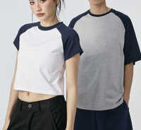 Couleur personnalisée Bloqué Épaule Manches Courtes Couple T-shirt Crop Top À Manches Courtes Tshirt