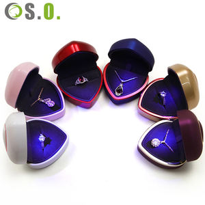 Factory Sale Fashion <b>Jewelry</b> Set Box Couple Ring Packaging Custom Paint Plastic Gold Heart Shape <b>Jewelry</b> Box with Led Light - Product Image 4