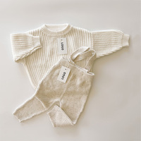 Vêtements pour bébés en gros personnalisés, pull tricoté pour bébé, salopette pour enfants garçons et filles, ensemble pull en coton côtelé épais pour bébé