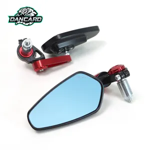 DANCARO Motorcycle Review Side Mirror Grip Bar End Mirrors Blue/White Glass Reflector Aluminum CNC Universal Scooter Accessories