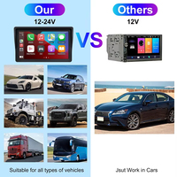 Lecteur multimédia de voiture portable avec écran 7 pouces, Mirrorlink, BT, CarPlay et Android Auto, lecture de carte TF, vidéo de recul