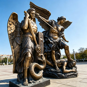 Statues d'archanges en bronze antique de qualité supérieure, paire de sculptures de Michel et d'anges gardiens pour décoration d'église et sacrée haut de gamme - Product Image 4