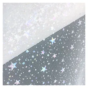 100% Polyester Custom Folie Bedrukking Glitter Star Tule Stof Roll Tule Shine Stof Voor Jurken Strik Cadeaupapier 15Cm 10 Meter