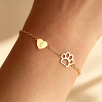 Bracelet personnalisé en or avec empreinte de patte, breloque cœur avec initiale personnalisée, acier inoxydable, cadeau pour les amoureux des animaux