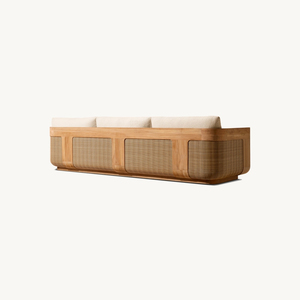Ensemble <span class=keywords><strong>de</strong></span> canapés <span class=keywords><strong>de</strong></span> jardin <span class=keywords><strong>de</strong></span> luxe modernes en rotin PE, cannage et bois <span class=keywords><strong>de</strong></span> teck, avec coussins imperméables pour villas - Product Image 5