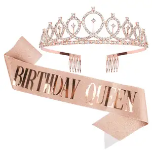 tiara ulang tahun gadis Suppliers-Selamat Ulang Tahun Mahkota Ratu untuk Wanita, Tiara untuk Mahkota Ratu Wanita dengan Selempang Tiara Perempuan Ulang Tahun untuk Wanita