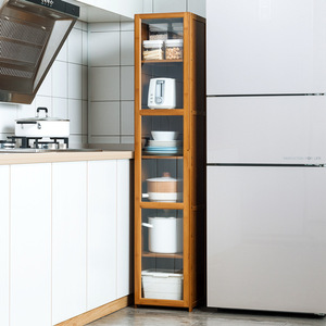Armoire de rangement de cuisine multi-niveaux avec portes en verre, en bambou, design moderne pour l'organisation des ustensiles et de la vaisselle - Product Image 2