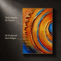 Tableau mural abstrait moderne sur toile avec texture de peinture à l'huile impasto et cadre fin doré pour la décoration de salons et de galeries de luxe