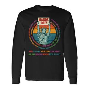 T-Shirt Vintage con Statua della Libertà 'Hands Off Freedom Protest' Manica Lunga Unisex Girocollo per Adulti Abbigliamento Promozionale - Product Image 1