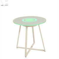 Table basse avec haut-parleur et éclairage, son LED, pour Home cinéma, Table en verre trempé, pieds en fer mat, commande tactile HiFi