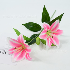 Fleurs artificielles en soie Dongchen Crafts, lys à 3 têtes, tige unique, blanches, pour décoration de maison et de mariage - Product Image 3