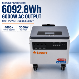 สถานีไฟฟ้าพกพา LiFePO4 แบบมีล้อเลื่อน 90 เปอร์เซ็นต์ประสิทธิภาพสูง 6092.8Wh 6000W รองรับไฟ AC/DC 9000W ชาร์จได้ มาตรฐาน IP54 ใช้งานได้ 4000 รอบการชาร์จ - Product Image 1