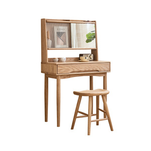 Tocador de madera maciza con espejo, escritorio minimalista moderno de madera de fresno para dormitorio de adultos - Product Image 1