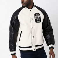 Veste universitaire pour homme 400 GRAMMES, sherpa blanc, manches en cuir noir, patch en chenille, logo personnalisé, streetwear, style universitaire