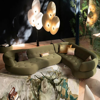 Ensemble de canapés modulaires incurvés de design moderne, revêtement en tissu vert, sectionnel en forme de L, luxe pour la maison, l'hôtel, le salon