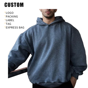 Sudadera con capucha ODM Terry de algodón 100% de alto gramaje, esencial para invierno, oversize, con puños acanalados desgastados, unisex, lavado ácido, personalizada - Product Image 3