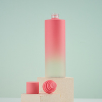 Botellas cilíndricas de PET esmerilado rosa degradado de 450 ml con tapa dispensadora para gel de baño, loción de manos, mascarilla facial y empaque de pelucas