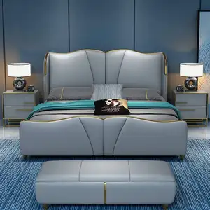 Итальянская легкая роскошная кожаная кровать, двойная кровать, мебель для спальни, мягкая кровать
