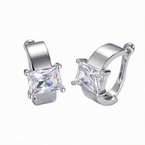 1CT 2CT Radiant Cut <b>Moissanite</b> Stud <b>Earrings</b> | Four Prong Rhodium Plated 925 Sterling Silver | Minimalist Screw Back Jewelry - Product Image 1